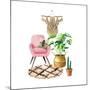 Cozy Room Interior with Arm-Chair, Carpet, Pillow, Monstera in Straw Basket, Macramé and Cactus. Co-natnatnat-Mounted Art Print