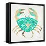 Crab in Gold and Turquoise-Cat Coquillette-Framed Stretched Canvas