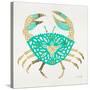 Crab in Gold and Turquoise-Cat Coquillette-Stretched Canvas