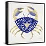 Crab in Navy and Gold-Cat Coquillette-Framed Stretched Canvas