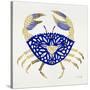 Crab in Navy and Gold-Cat Coquillette-Stretched Canvas