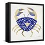Crab in Navy and Gold-Cat Coquillette-Framed Stretched Canvas