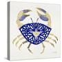 Crab in Navy and Gold-Cat Coquillette-Stretched Canvas