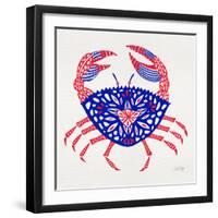 Crab in Red and Navy-Cat Coquillette-Framed Giclee Print