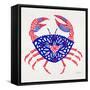 Crab in Red and Navy-Cat Coquillette-Framed Stretched Canvas