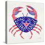 Crab in Red and Navy-Cat Coquillette-Stretched Canvas