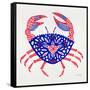 Crab in Red and Navy-Cat Coquillette-Framed Stretched Canvas