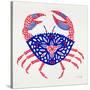 Crab in Red and Navy-Cat Coquillette-Stretched Canvas