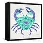 Crab in Turquoise and Navy-Cat Coquillette-Framed Stretched Canvas