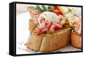 Crab Meat with Toast, Sauce and Fresh Herbs, Close-Up-Kondor83-Framed Stretched Canvas