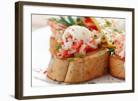 Crab Meat with Toast, Sauce and Fresh Herbs, Close-Up-Kondor83-Framed Photographic Print