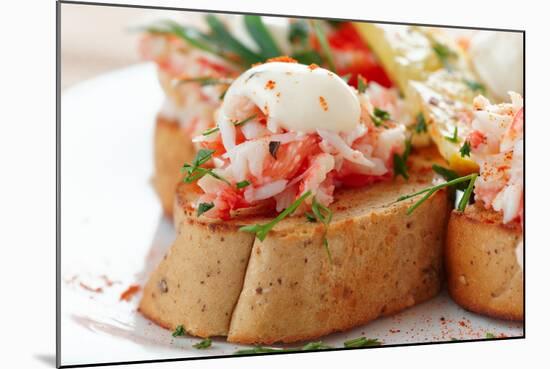 Crab Meat with Toast, Sauce and Fresh Herbs, Close-Up-Kondor83-Mounted Photographic Print