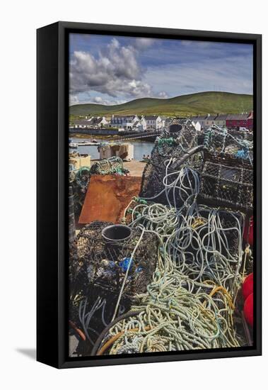 Crab pots piled up on the wharf at Portmagee, Skelligs Ring, Ring of Kerry, County Kerry, Munster, -Nigel Hicks-Framed Stretched Canvas