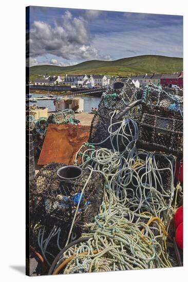 Crab pots piled up on the wharf at Portmagee, Skelligs Ring, Ring of Kerry, County Kerry, Munster, -Nigel Hicks-Stretched Canvas