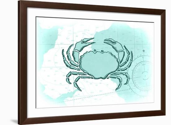 Crab - Teal - Coastal Icon-Lantern Press-Framed Premium Giclee Print