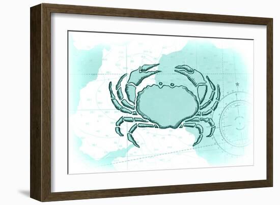 Crab - Teal - Coastal Icon-Lantern Press-Framed Art Print