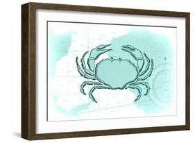 Crab - Teal - Coastal Icon-Lantern Press-Framed Art Print