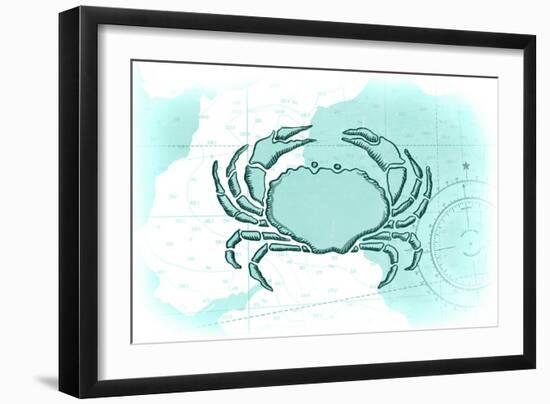 Crab - Teal - Coastal Icon-Lantern Press-Framed Art Print