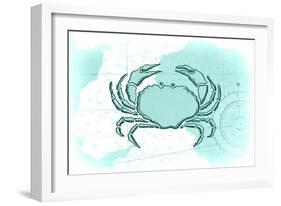 Crab - Teal - Coastal Icon-Lantern Press-Framed Art Print