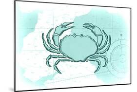 Crab - Teal - Coastal Icon-Lantern Press-Mounted Art Print
