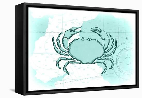 Crab - Teal - Coastal Icon-Lantern Press-Framed Stretched Canvas