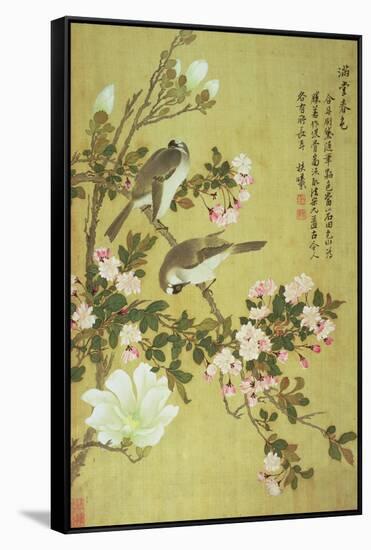 Crabapple, Magnolia and Baitou Birds-Ma Yuanyu-Framed Stretched Canvas