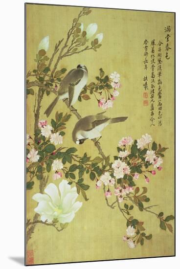 Crabapple, Magnolia and Baitou Birds-Ma Yuanyu-Mounted Giclee Print