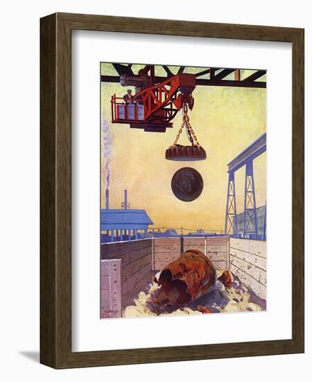 Cracker Ball Released by Electromagnet to Crush Scrap Metal-null-Framed Art Print