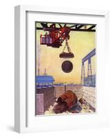 Cracker Ball Released by Electromagnet to Crush Scrap Metal-null-Framed Art Print