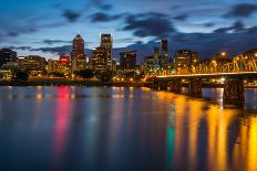 Portland Skyline along Willamette River-CrackerClips Stock Media-Framed Photographic Print