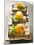 Crackers with Grilled Aubergines and Cherry Tomatoes-null-Mounted Photographic Print