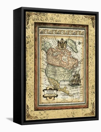 Crackled Map of North America-Deborah Bookman-Framed Stretched Canvas