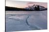 Cracks in ice on frozen lake at sunrise, Mount Rundle, Banff National Park, Alberta, Canada-null-Stretched Canvas