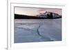 Cracks in ice on frozen lake at sunrise, Mount Rundle, Banff National Park, Alberta, Canada-null-Framed Photographic Print