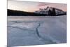 Cracks in ice on frozen lake at sunrise, Mount Rundle, Banff National Park, Alberta, Canada-null-Mounted Photographic Print