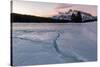 Cracks in ice on frozen lake at sunrise, Mount Rundle, Banff National Park, Alberta, Canada-null-Stretched Canvas