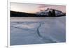 Cracks in ice on frozen lake at sunrise, Mount Rundle, Banff National Park, Alberta, Canada-null-Framed Photographic Print