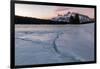 Cracks in ice on frozen lake at sunrise, Mount Rundle, Banff National Park, Alberta, Canada-null-Framed Photographic Print