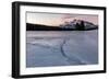 Cracks in ice on frozen lake at sunrise, Mount Rundle, Banff National Park, Alberta, Canada-null-Framed Photographic Print