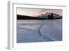 Cracks in ice on frozen lake at sunrise, Mount Rundle, Banff National Park, Alberta, Canada-null-Framed Photographic Print