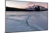 Cracks in ice on frozen lake at sunrise, Mount Rundle, Banff National Park, Alberta, Canada-null-Mounted Photographic Print
