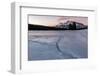 Cracks in ice on frozen lake at sunrise, Mount Rundle, Banff National Park, Alberta, Canada-null-Framed Photographic Print