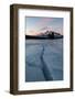 Cracks in ice on frozen lake at sunrise, Mount Rundle, Banff National Park, Alberta, Canada-null-Framed Photographic Print