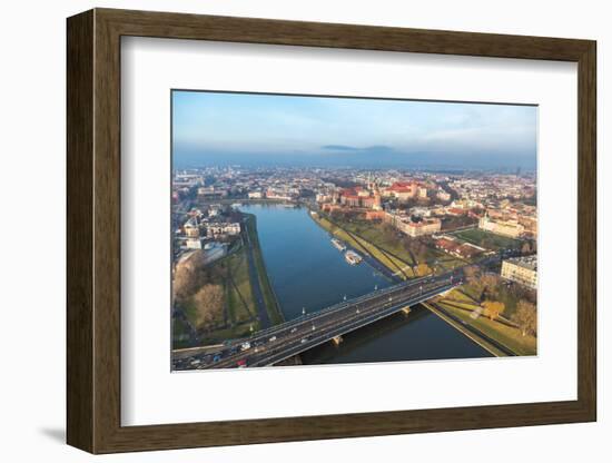 Cracow Skyline with Aerial View of Historic Royal Wawel Castle and City Center-bloodua-Framed Photographic Print