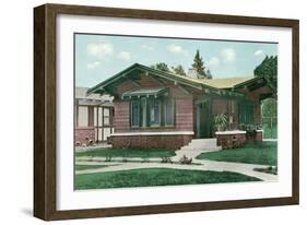 Craftsman Bungalow with Overhang-null-Framed Art Print