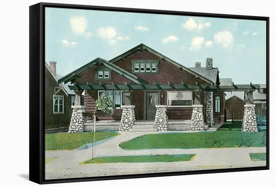 Craftsman House with Rock Pillars-null-Framed Stretched Canvas