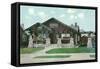 Craftsman House with Rock Pillars-null-Framed Stretched Canvas