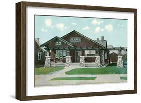 Craftsman House with Rock Pillars-null-Framed Art Print