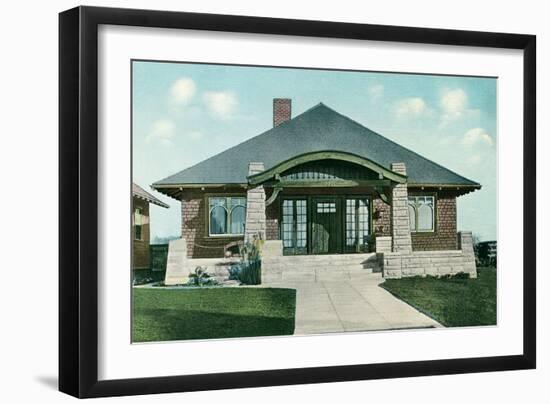 Craftsman House with Rock Pillars-null-Framed Art Print