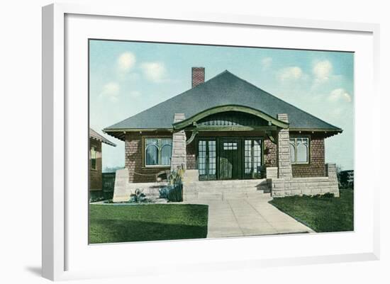 Craftsman House with Rock Pillars-null-Framed Art Print